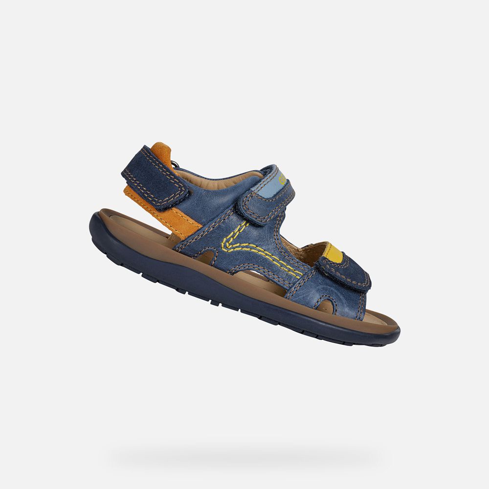 Geox Sandals Navy/Yellow Lipari - Geox Boys Shoes - AEQPYZ875